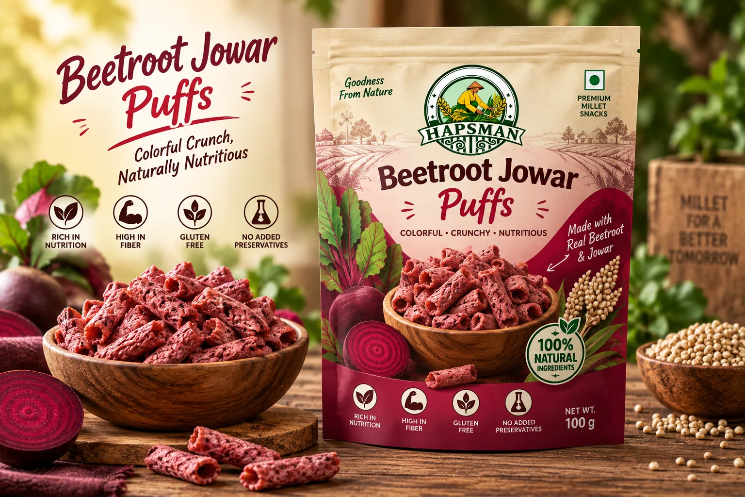Beetroot Jowar Puffs